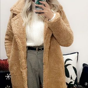 Misguided tan oversized borg teddy coat